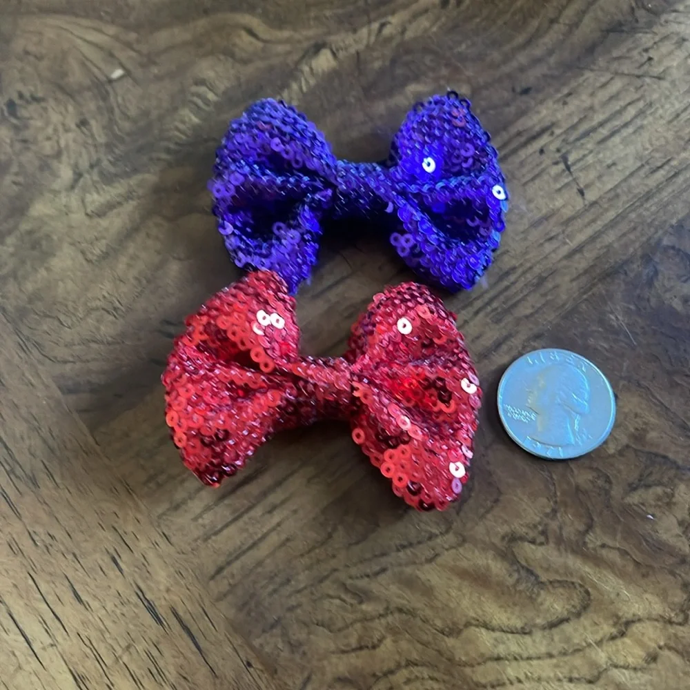 Sequin hair bows with clip in red and purple set of two NEW